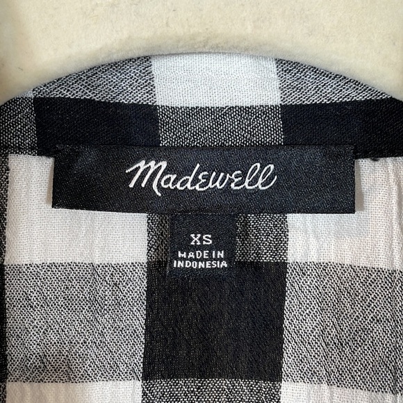 Madewell Top Short Sleeve Button-down XS Black and White Check - Picture 2 of 11